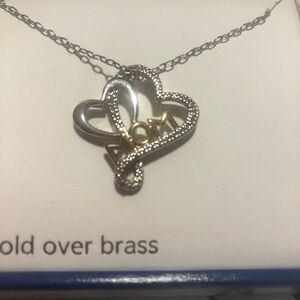 Silver and Gold Heart MOM  Pendant with Necklace